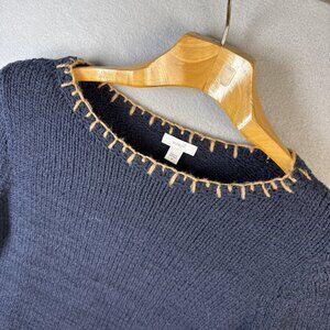 Pure Jill Whipstitch Trimmed Pullover Sweater Womens XS Navy‎ Blue Quiet Luxury